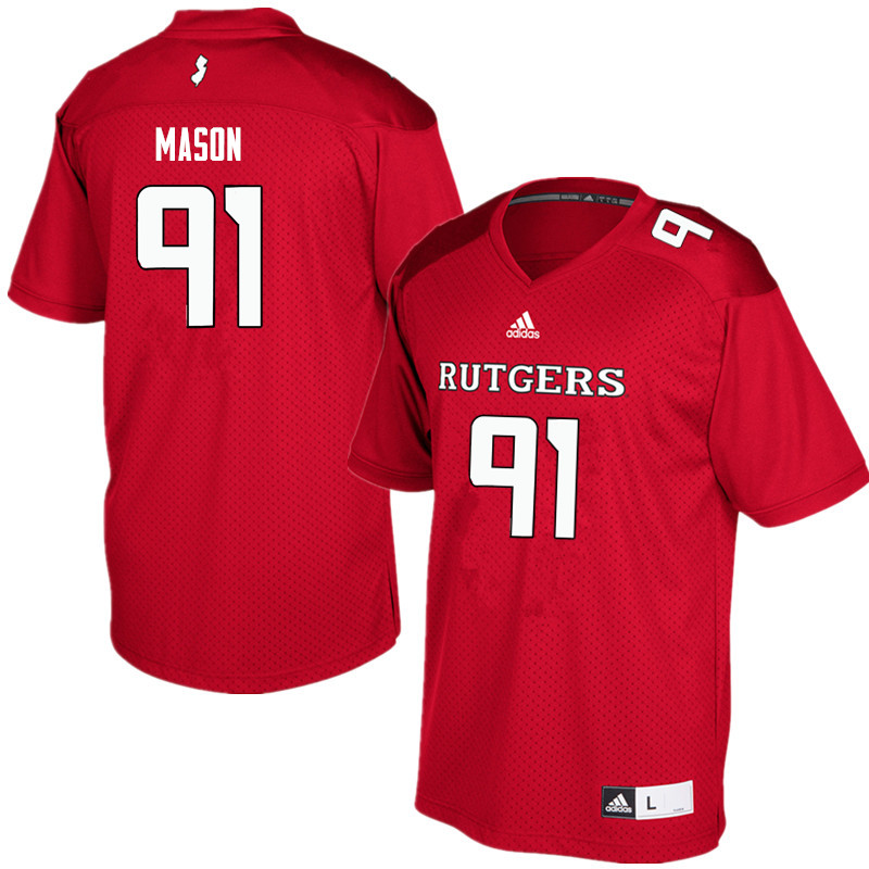 Men #91 Tijaun Mason Rutgers Scarlet Knights College Football Jerseys Sale-Red - Click Image to Close